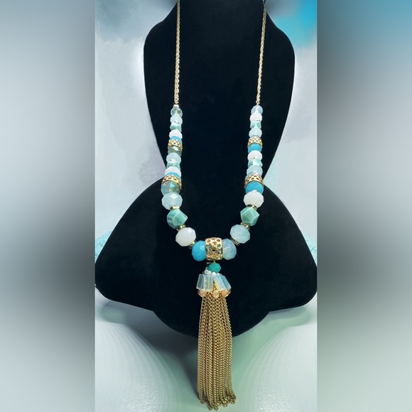 Vintage Seaside Blue Tassel Beaded Necklace - Picture 3 of 5